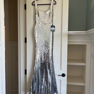 Sitara Square Neck Sequin Gown - Silver